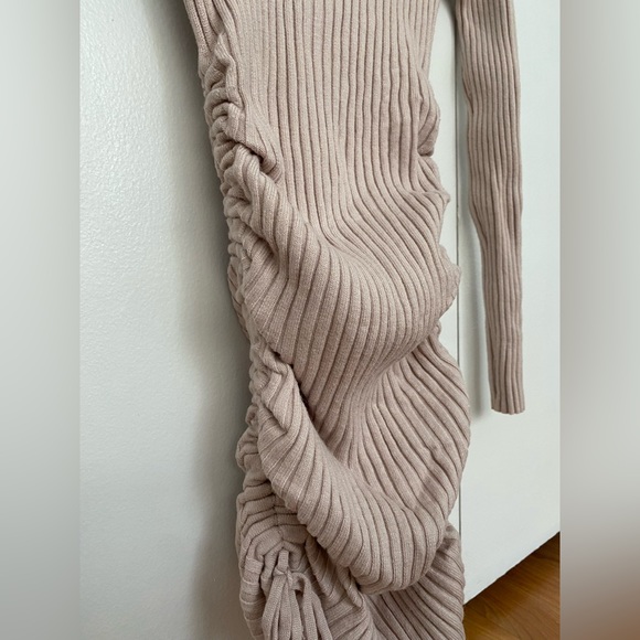 Princess Polly - Cream Ribbed Knit Long Sleeve Mini Bodycon Sweater Dress - Picture 3 of 5